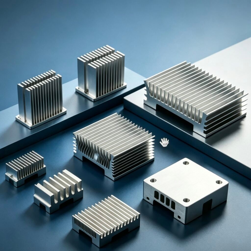 Vanway Tech skived high density fin heat sink collection, various sizes and profiles of skived fin aluminum heat sinks for industrial cooling applications