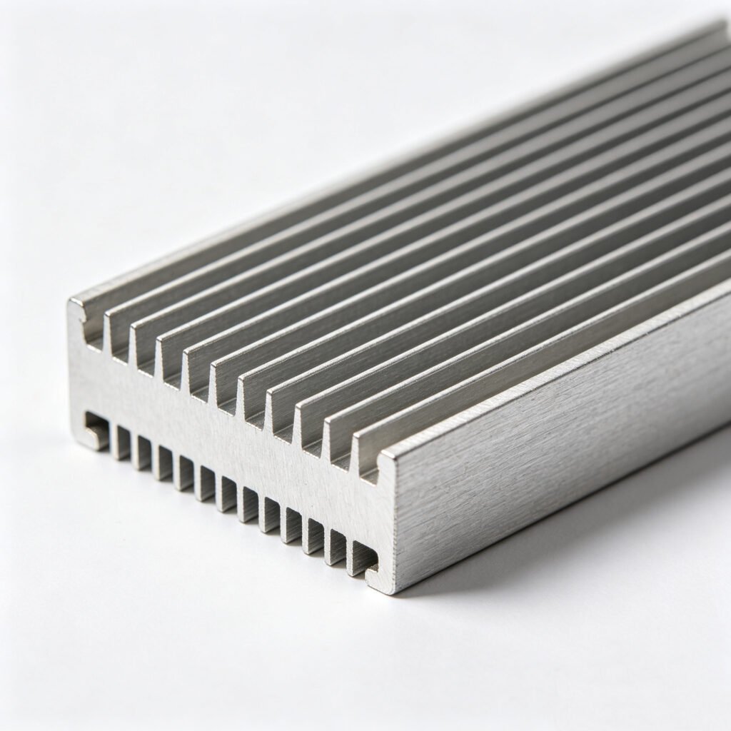 Vanway Tech straight fin aluminum extrusion heat sink close-up, 6063-T5 aluminum heatsink for power supply and amplifier cooling