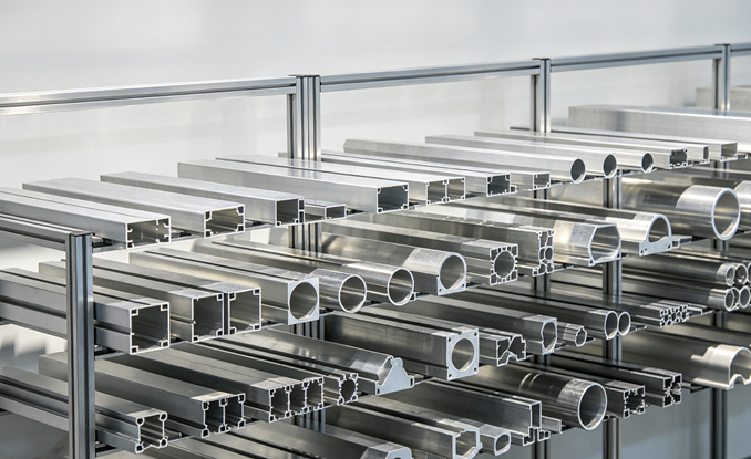 Custom Extruded Aluminum Profiles Stacked on Rack - Vanway Tech