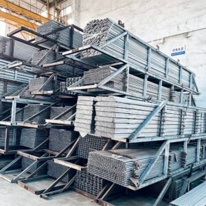 Vanway Tech bulk aluminum extrusion profiles stored in the warehouse waiting for anodizing treatment, various types of industrial-grade aluminum alloy extrusions ready for further processing and distribution