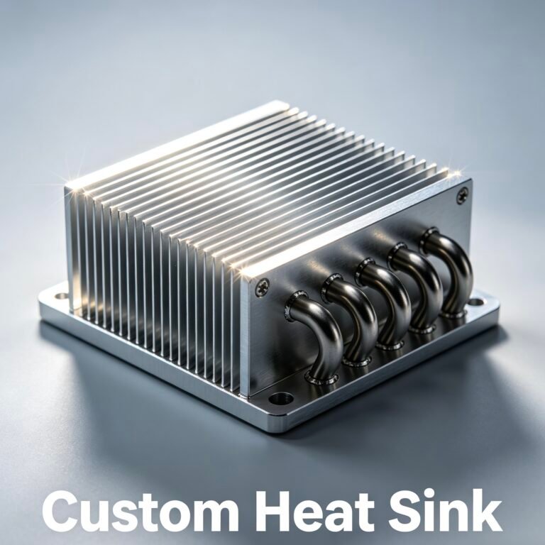 Vanway Tech custom aluminum heat sink with integrated liquid cooling tubing, designed for high-performance industrial electronics cooling applications.