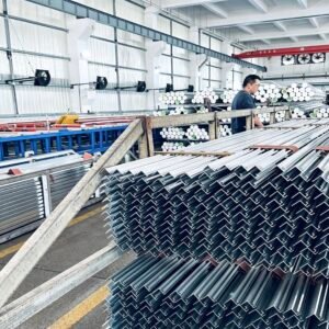 Vanway Tech industrial aluminum extrusion profiles in the manufacturing workshop, showing custom-shaped aluminum alloy extrusions during production, ideal for industrial equipment, automotive, and construction applications