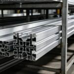 Vanway Tech stacked heavy duty industrial aluminum extrusions in factory storage rack, bulk industrial aluminum profiles for manufacturing