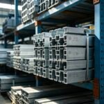 Vanway Tech equipment structural extrusion profiles neatly organized on industrial warehouse storage racks