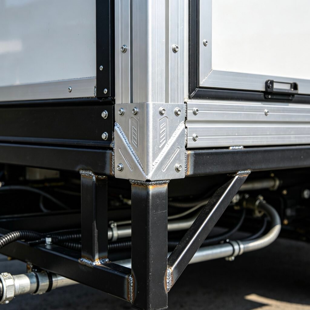 Vanway Tech heavy duty aluminum angle bracket used in automotive vehicle chassis, high-strength L-shaped aluminum extrusion for structural support