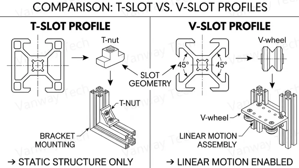 T-slot vs. V-slot Aluminum Profiles Comparison - Vanway Tech